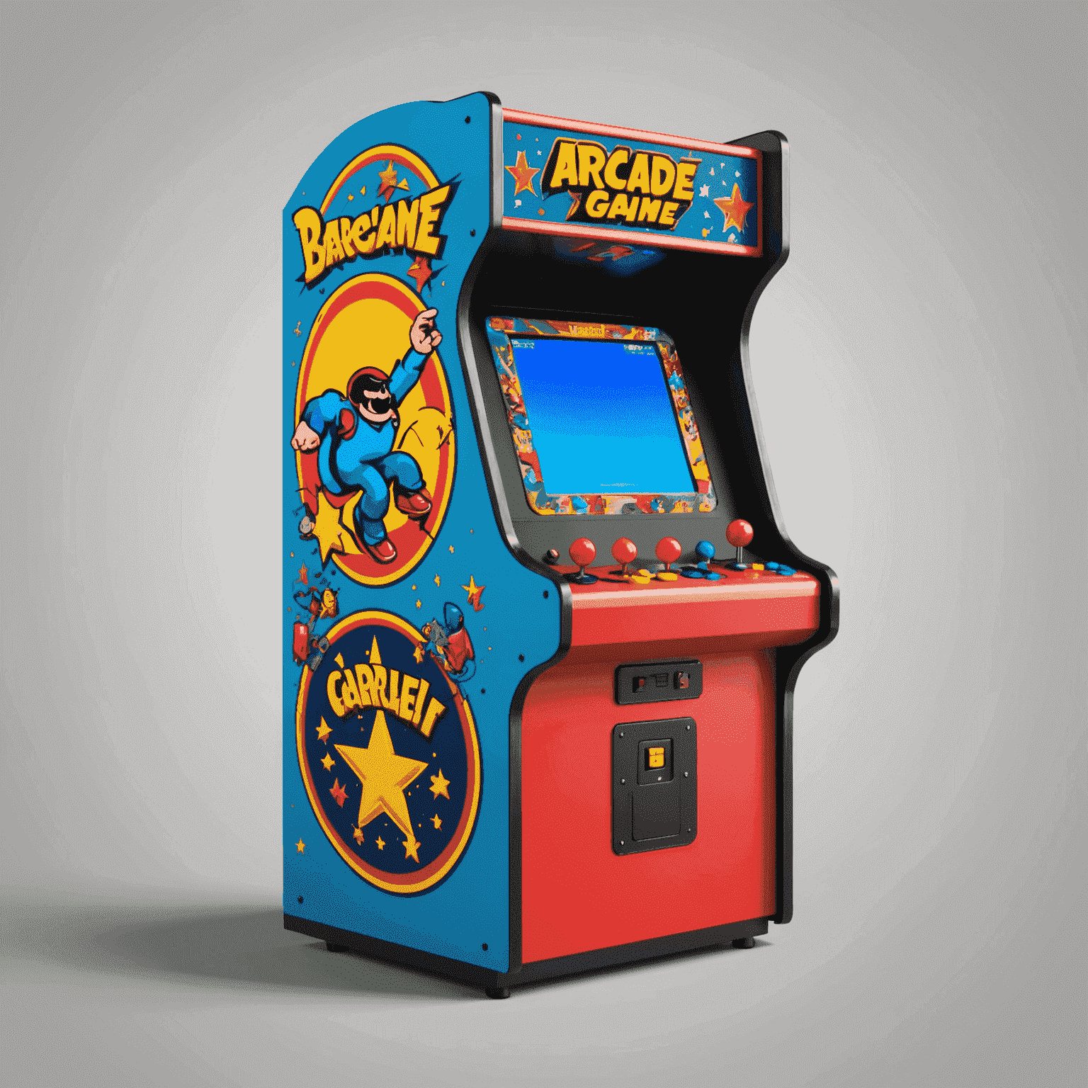 Kolorowy automat do gier arcade z klasycznymi grami wyświetlanymi na ekranie