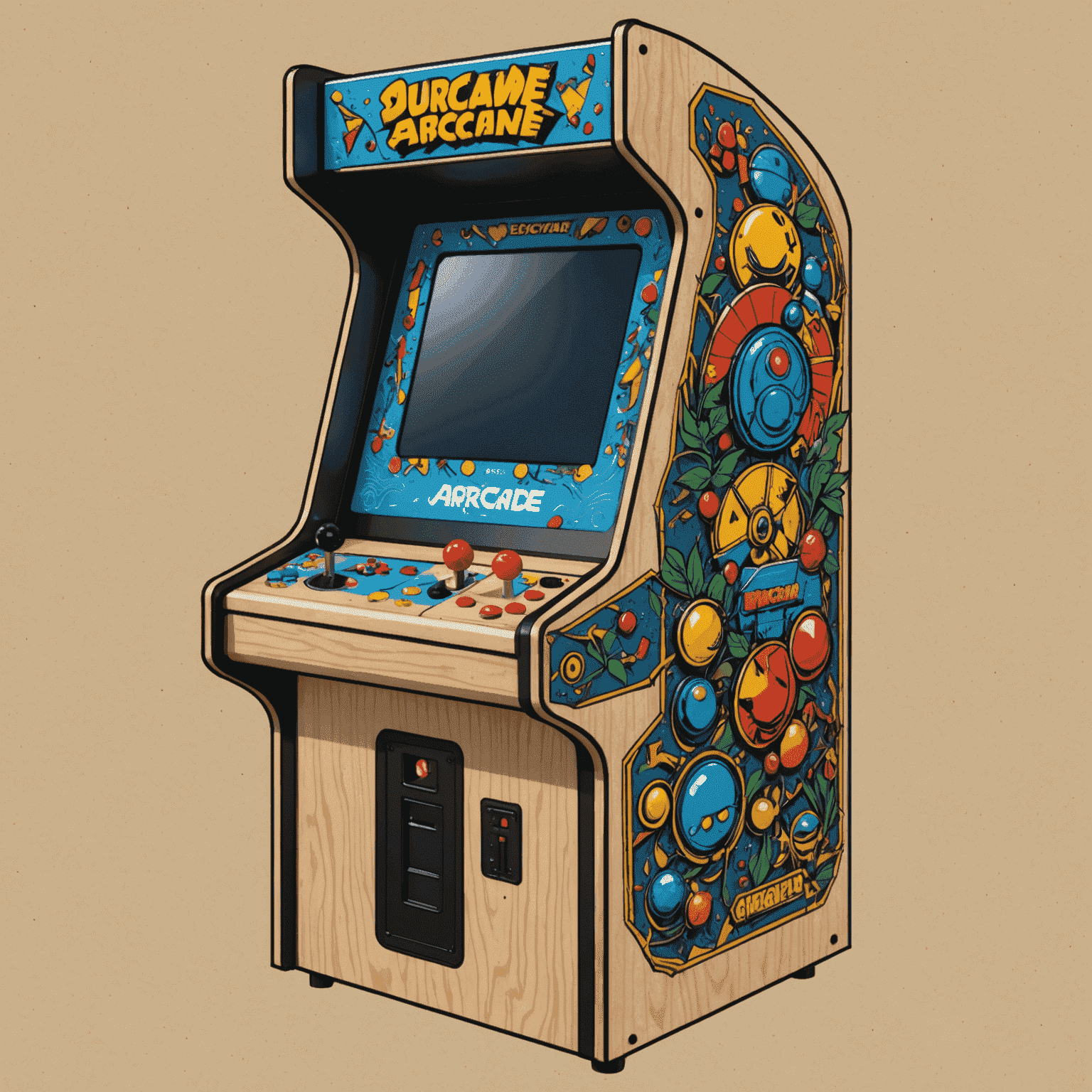 Szkic projektu niestandardowego automatu arcade z unikalnymi elementami graficznymi
